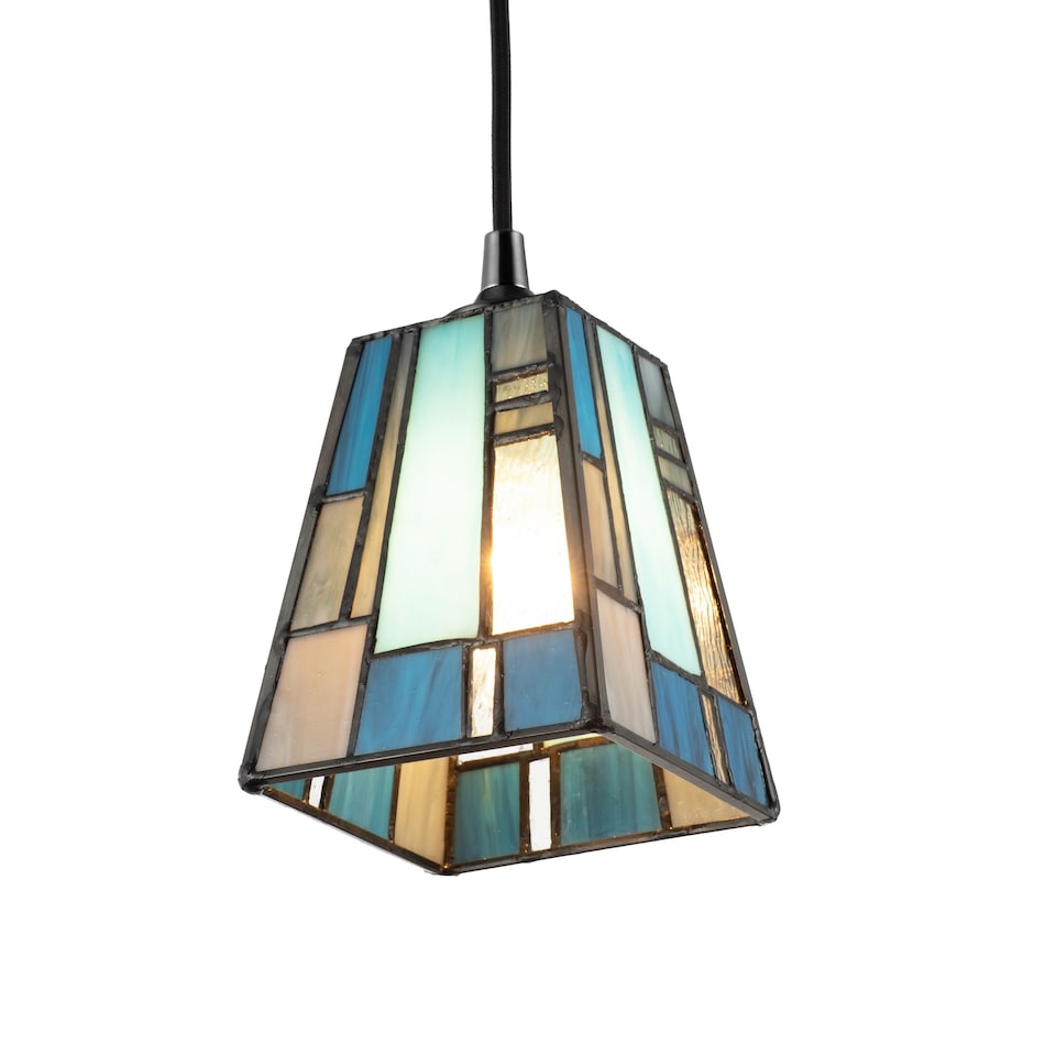 image 1 of Art Denergy savingTiffany Glass Pendant Shade with Pale and Navy Blue Panels | Blue