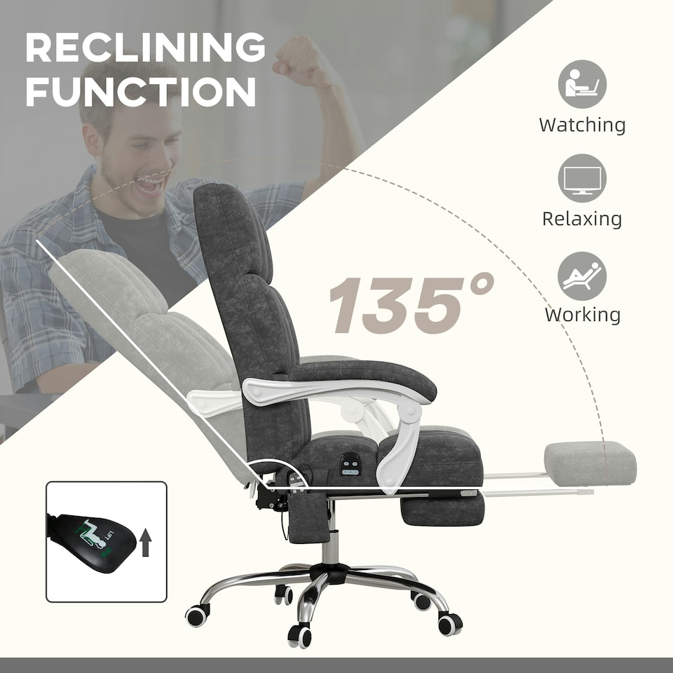 image 1 of Vinsetto Massage Office Chair w/ Heat, Ergonomic Desk Chair w/ Footrest, Grey