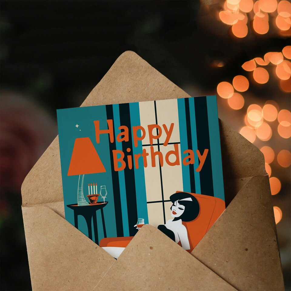 image 1 of Wine Lover Cocktail Dress Living Room Her Birthday Card