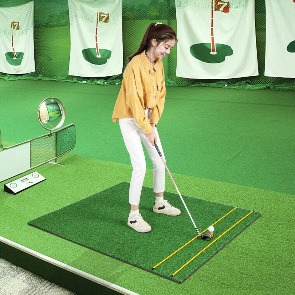 image 1 of COSTWAY 3-In-1 Premium Golf Practice Turf 27mm Golf Hitting Mat