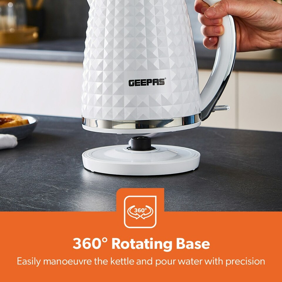 image 1 of GEEPAS 1.7L Cordless Electric Kettle 2200W Textured Kettle |White|Argyle