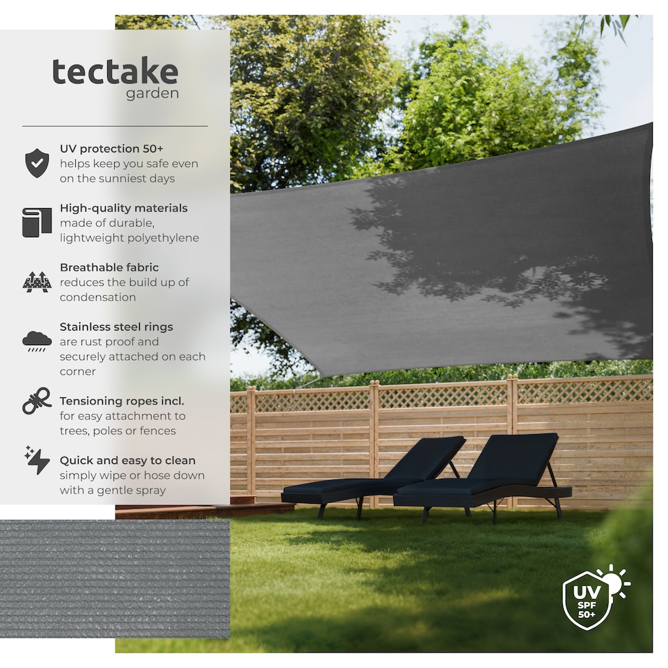 image 1 of Shade Sail - rectangular with UV protection 50, water-repellent, grey | Grey | grey | 5.4 x 5.4 m | 1