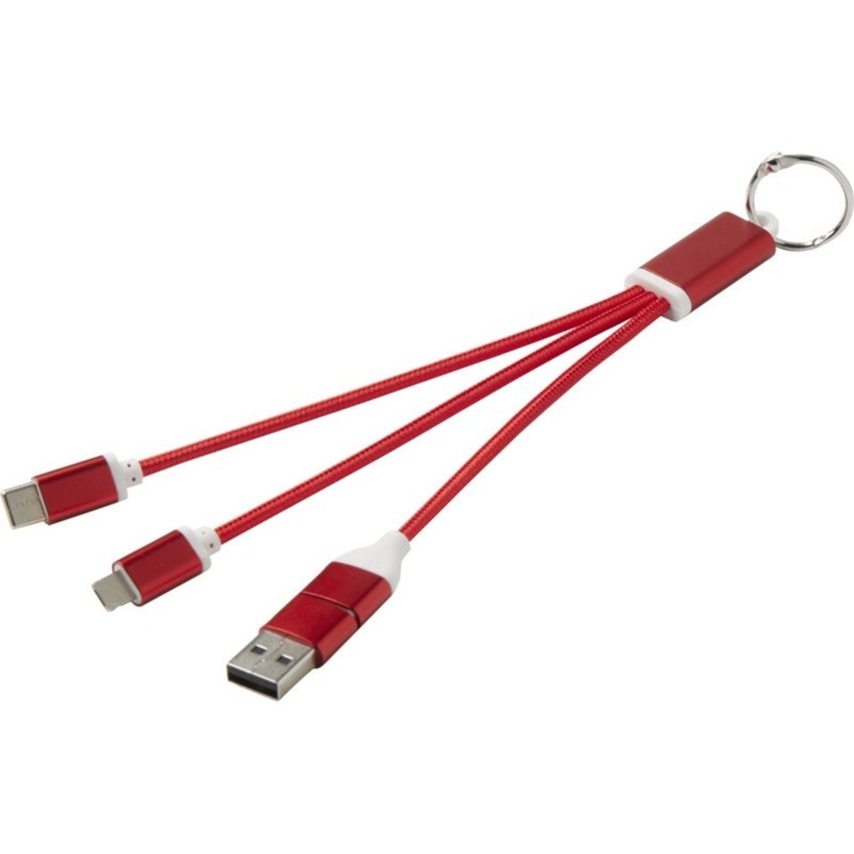 image 1 of 4 in 1 Recycled Aluminium Keyring Charging Cable - Red - One Size