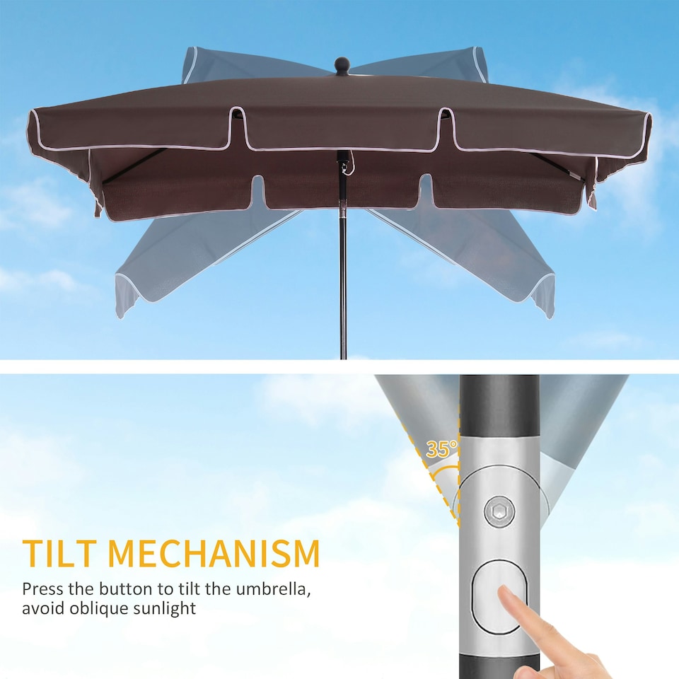 image 1 of Outsunny Aluminium Sun Umbrella Parasol Patio Rectangular 2M x 1.3M Brown