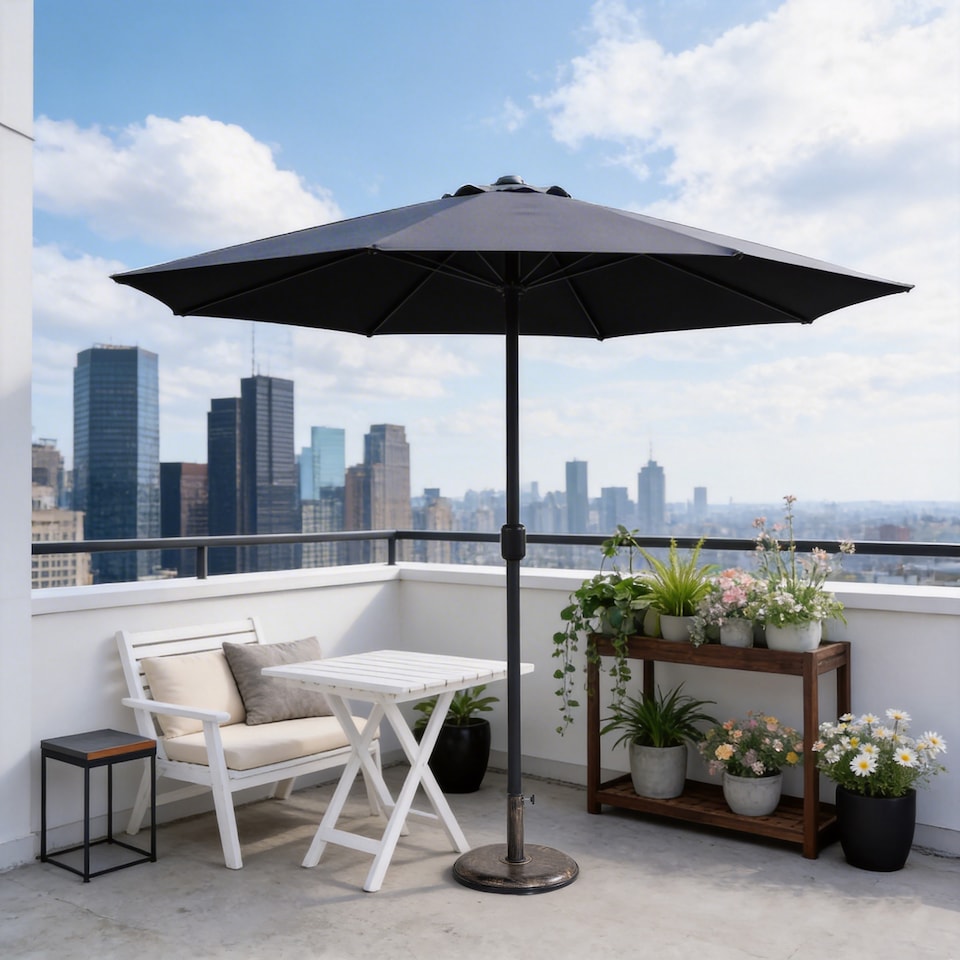 image 1 of Direct Wicker Garden Classic Parasol Sun Umbrella Sun Shade Canopy with Hand Crank, Grey | Grey