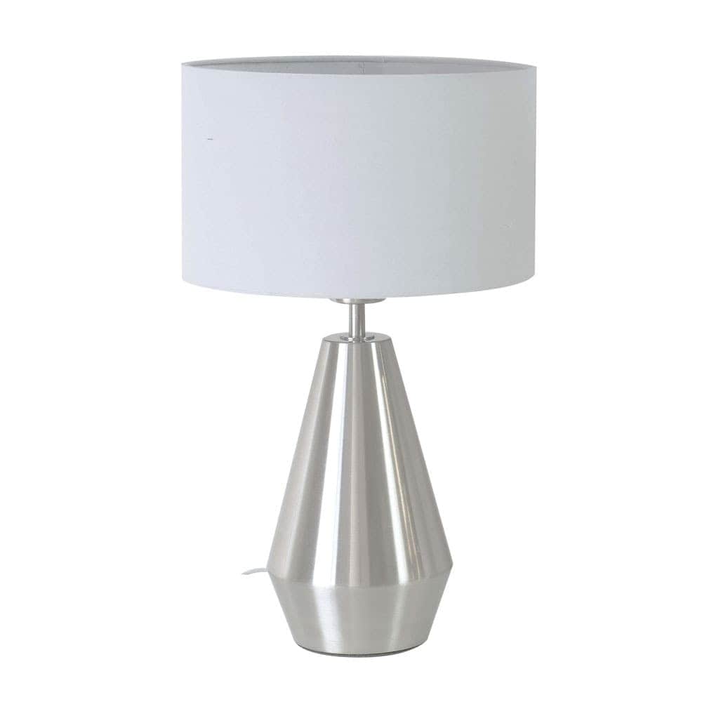 ValueLights Jax Brushed Chrome Dimmable Touch Table Lamp with Fabric Drum Shade in Grey