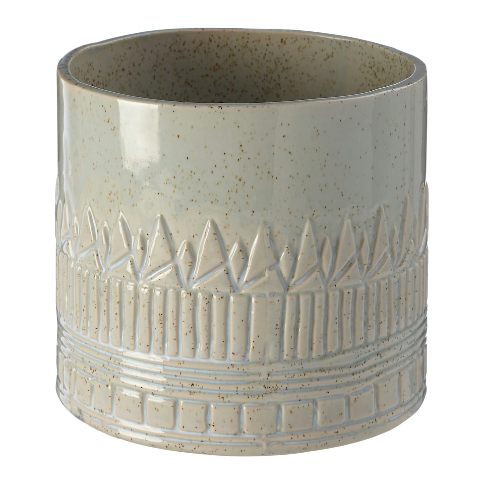image 1 of Interiors by Premier Small Ceramic Planter with Embossed Pattern and Tribal Design, Modern Indoor Planter for Living Room Green
