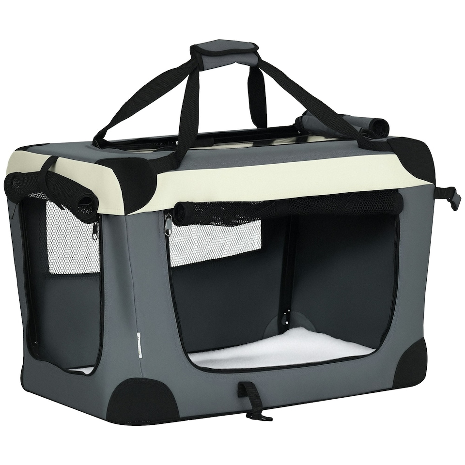 image 1 of PawHut 60cm Foldable Pet Carrier Bag Soft Travel Dog Crate for Mini Dogs Grey