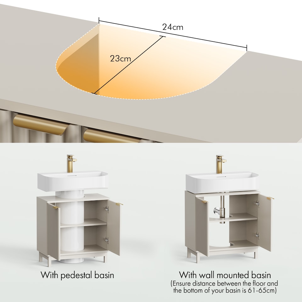 image 1 of VonHaus Victoria Stone Under Sink Bathroom Cabinet with Fluted Texture Doors