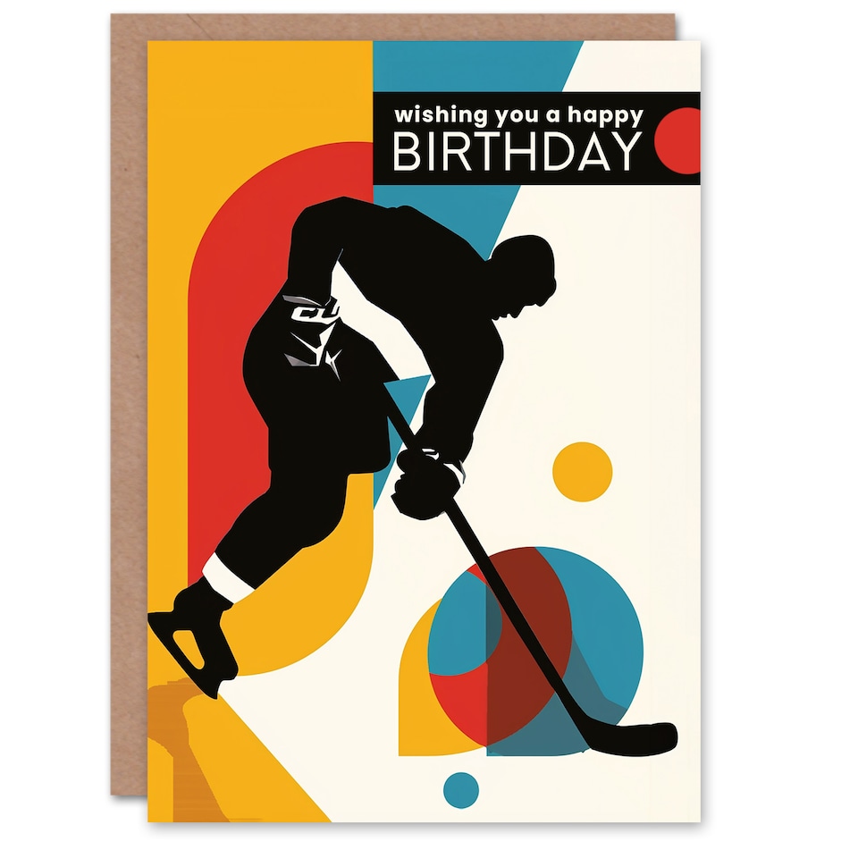 image 1 of Sport Ice Hockey Player Colourful Geometric Birthday Card