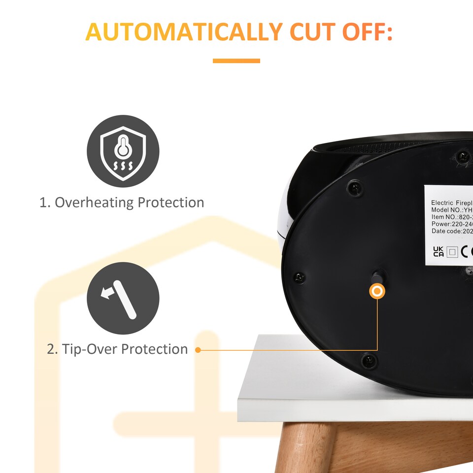 image 1 of HOMCOM Freestanding Electric Fireplace Indoor Space Table Top Heater with Realistic Flame Effect, Rotatable Head, Overheating Protection, 1500W, Black