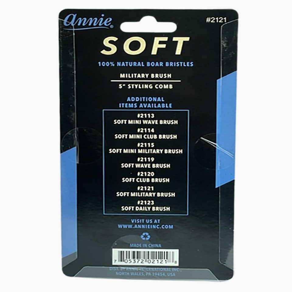 image 1 of Annie Soft Wood Military Boar Bristle Brush With 5" Styling Comb 4.8in