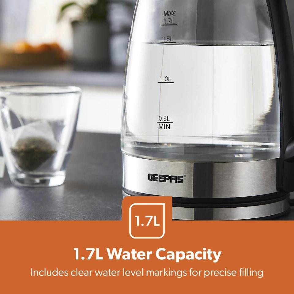 image 1 of GEEPAS 1.7L Illuminating Electric Glass Kettle 2200W