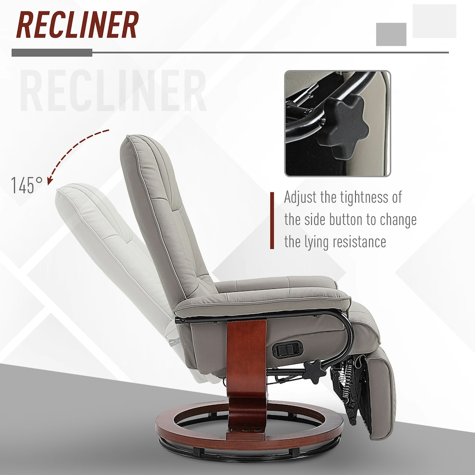 image 1 of HOMCOM Ergonomic Office Recliner Sofa Chair PU Leather Armchair Lounger Grey