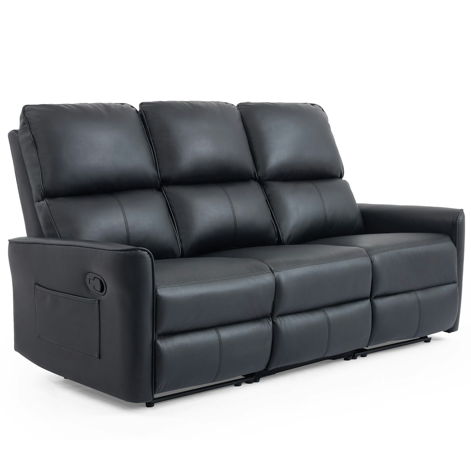 image 1 of Madrid 3 Seater Manual Recliner Air Leather Sofa Grey