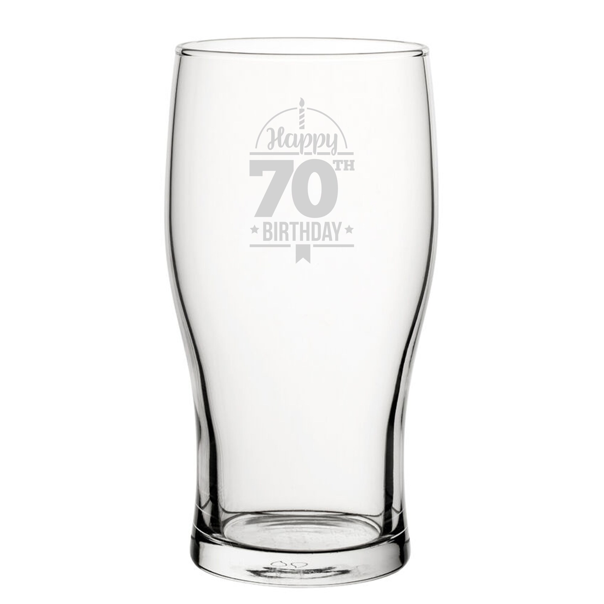 Personalised Happy 70th Birthday Engraved Novelty Tulip Pint Glass