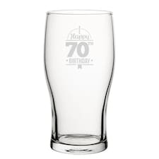 Personalised Happy 70th Birthday Engraved Novelty Tulip Pint Glass