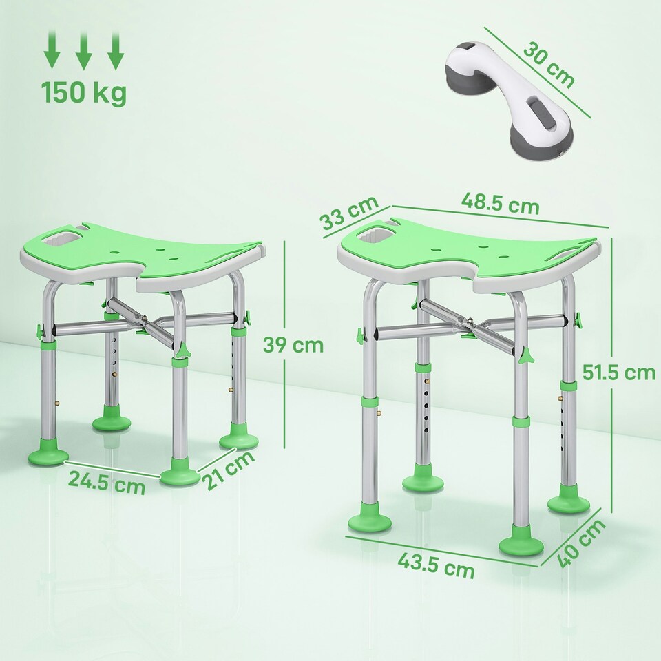 image 1 of HOMCOM Aluminium Shower Stool for Elderly Disabled Non-Slip Bath Stool Green