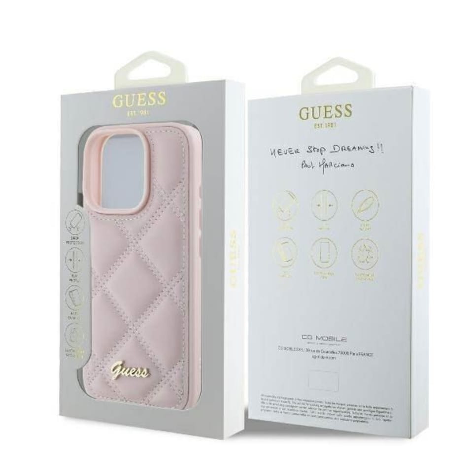 image 1 of Guess Quilted Metal Logo Case for iPhone 16 Pro Max 6.9 Pink