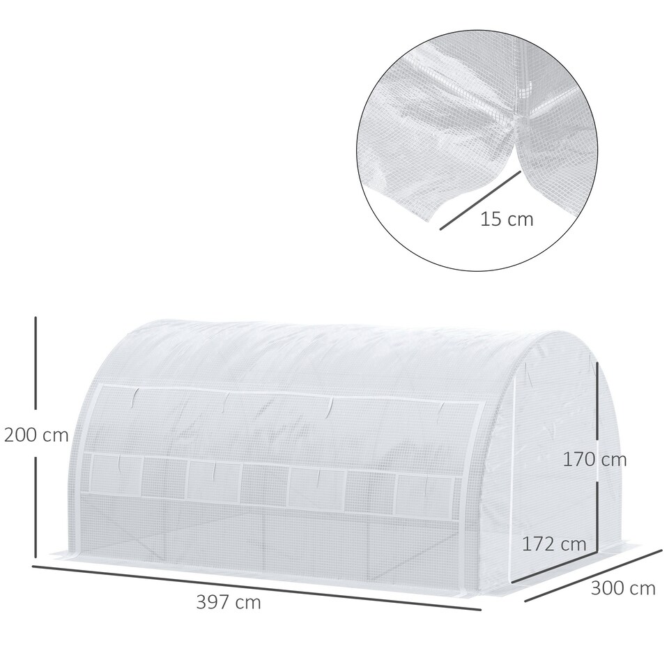 image 1 of Outsunny 4 x 3 x 2 m Polytunnel Greenhouse Pollytunnel Tent w/ Steel Frame White