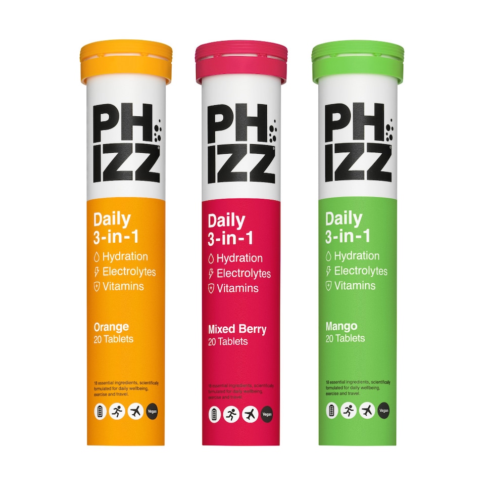 image 1 of Phizz 3-in-1 Variety Pack 2 Hydration, Electrolytes and Vitamins Effervescent (60 Tablets)
