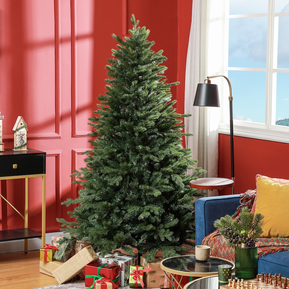 image 1 of HOMCOM 6ft Artificial Christmas Tree with 1821 Tips, Metal Base, Realistic Hinged mas Tree for Home Office, Green