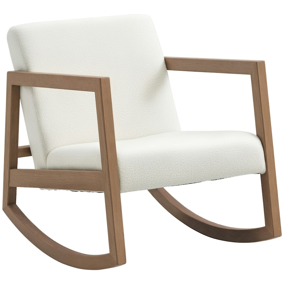 image 1 of HOMCOM Rocking Chair Upholstered Armchair Wooden Accent Chair Cream 