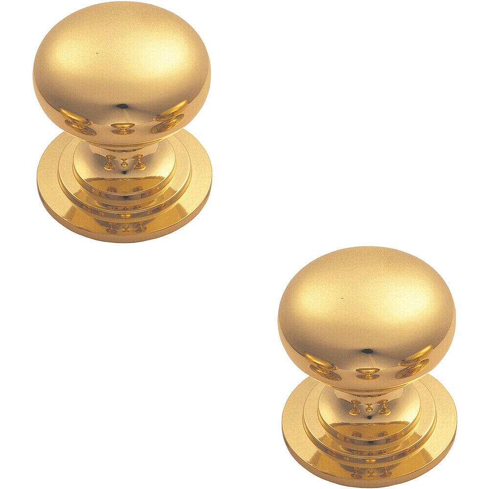Loops 2x Victorian Round Cupboard Door Knob 32mm Dia Polished Brass Cabinet Handle in Metallics
