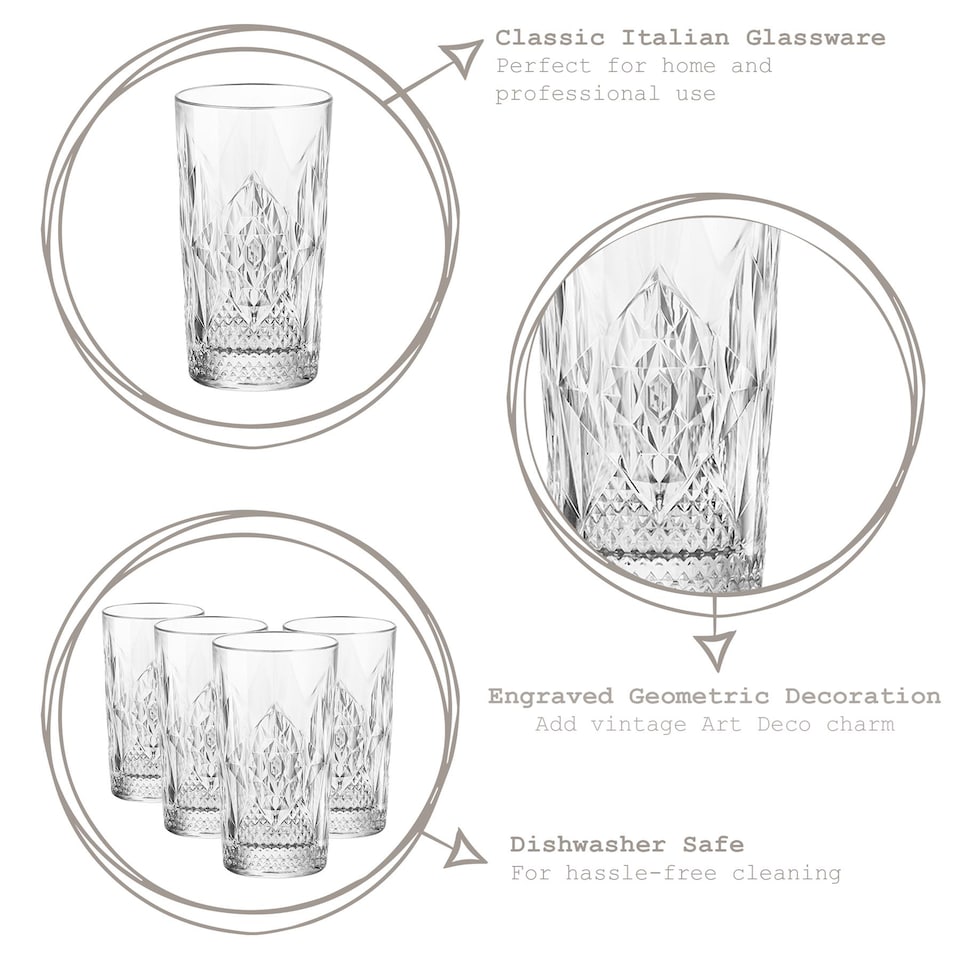 image 1 of Bormioli Rocco Bartender Stone Highball Glasses - 490ml - Pack of 4 | Clear | Clear