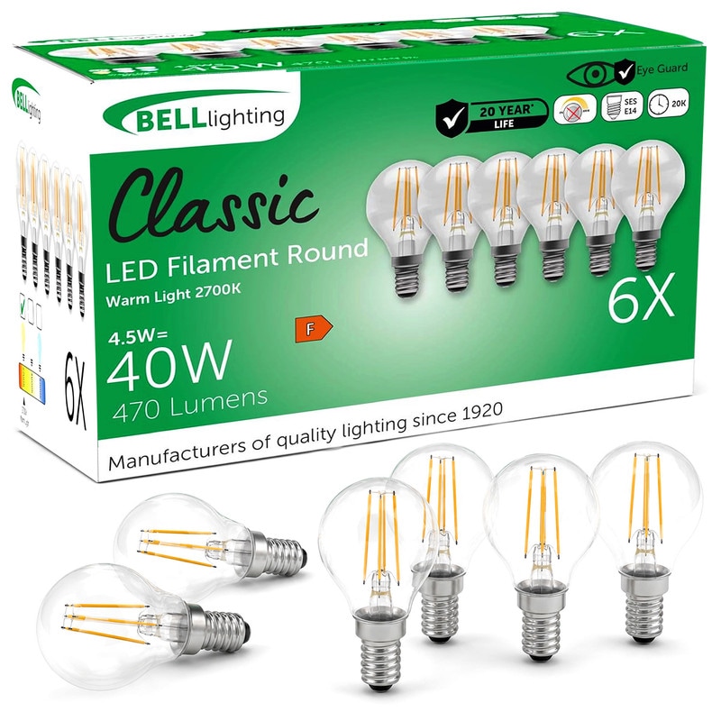BELL Lighting E14 LED Filament Golf Ball Bulb Non-Dimmable Warm White 470lm 4.5W | Size: Pack of 6