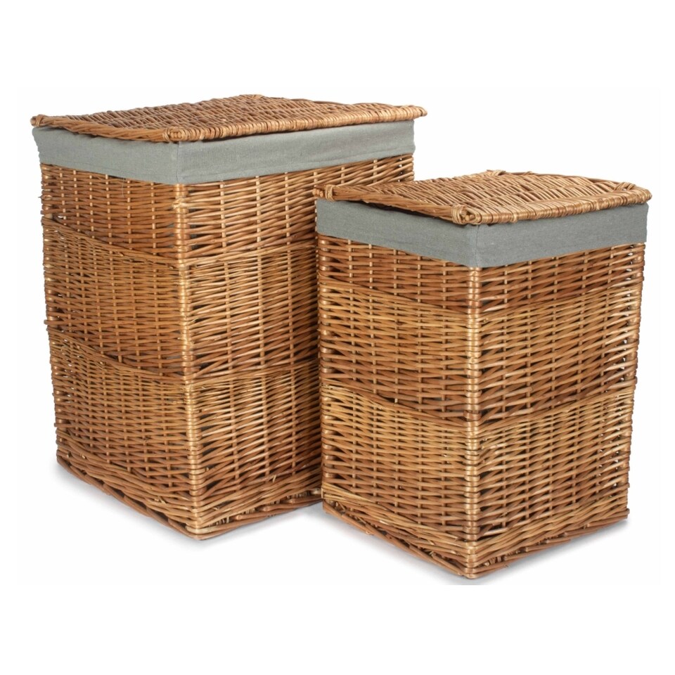 image 1 of Light Steamed Set of 2 Square Laundry Basket with Grey Sage Lining | Grey | Grey