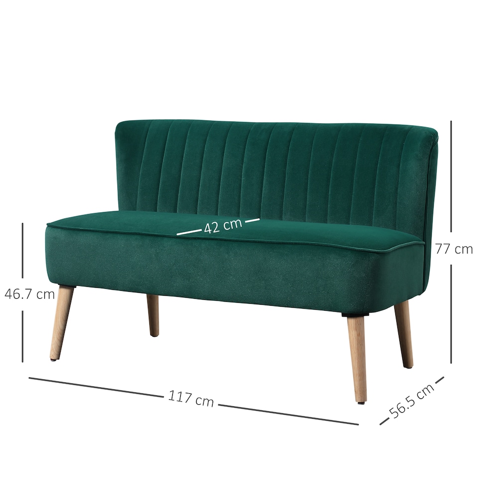 image 1 of HOMCOM Modern Velvet Double Seat Sofa w/ Wood Frame Foam Padding High Back Soft Comfortable Compact Couch Home Office Green