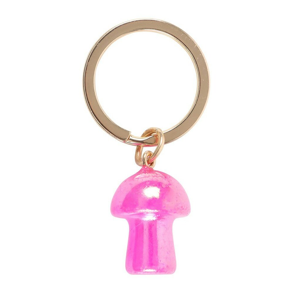 image 1 of Pink Aura Crystal Mushroom Keyring