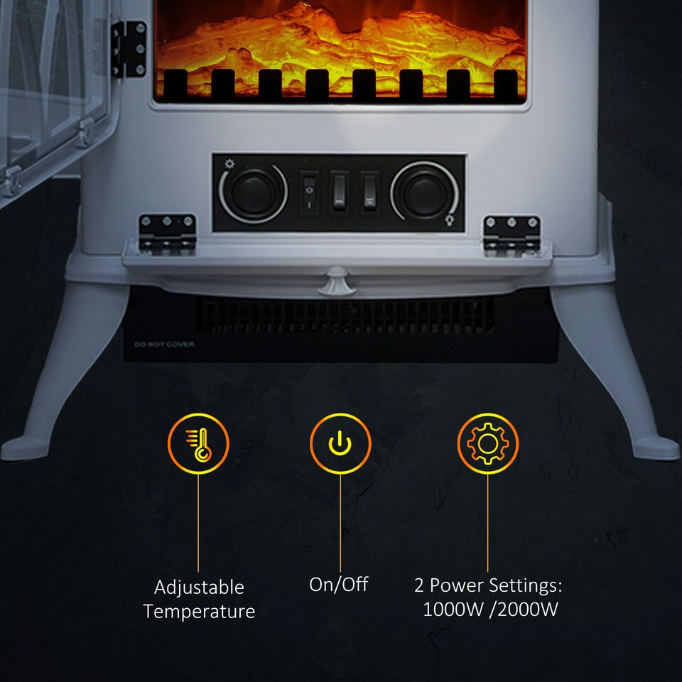 image 1 of HOMCOM Freestanding Fireplace Flame Effect Electric Heater Log Burning White