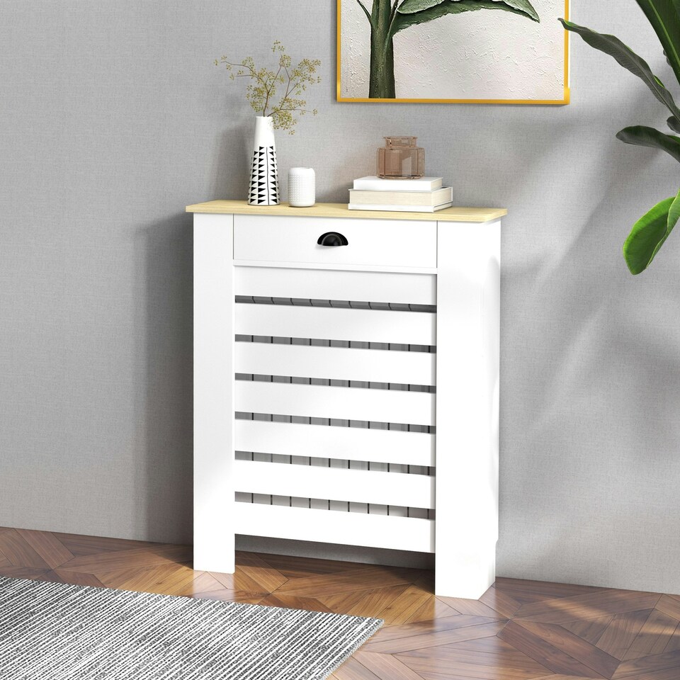 image 1 of HOMCOM Radiator Cover with Drawer, Horizontal Slat, 78cm, White