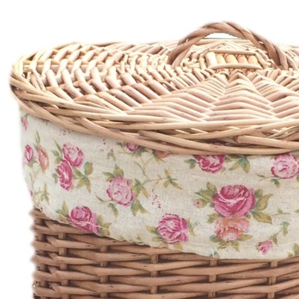 image 1 of Set of 2 Light Steamed Round Laundry Baskets with Garden Rose Lining | Multi | Garden Rose