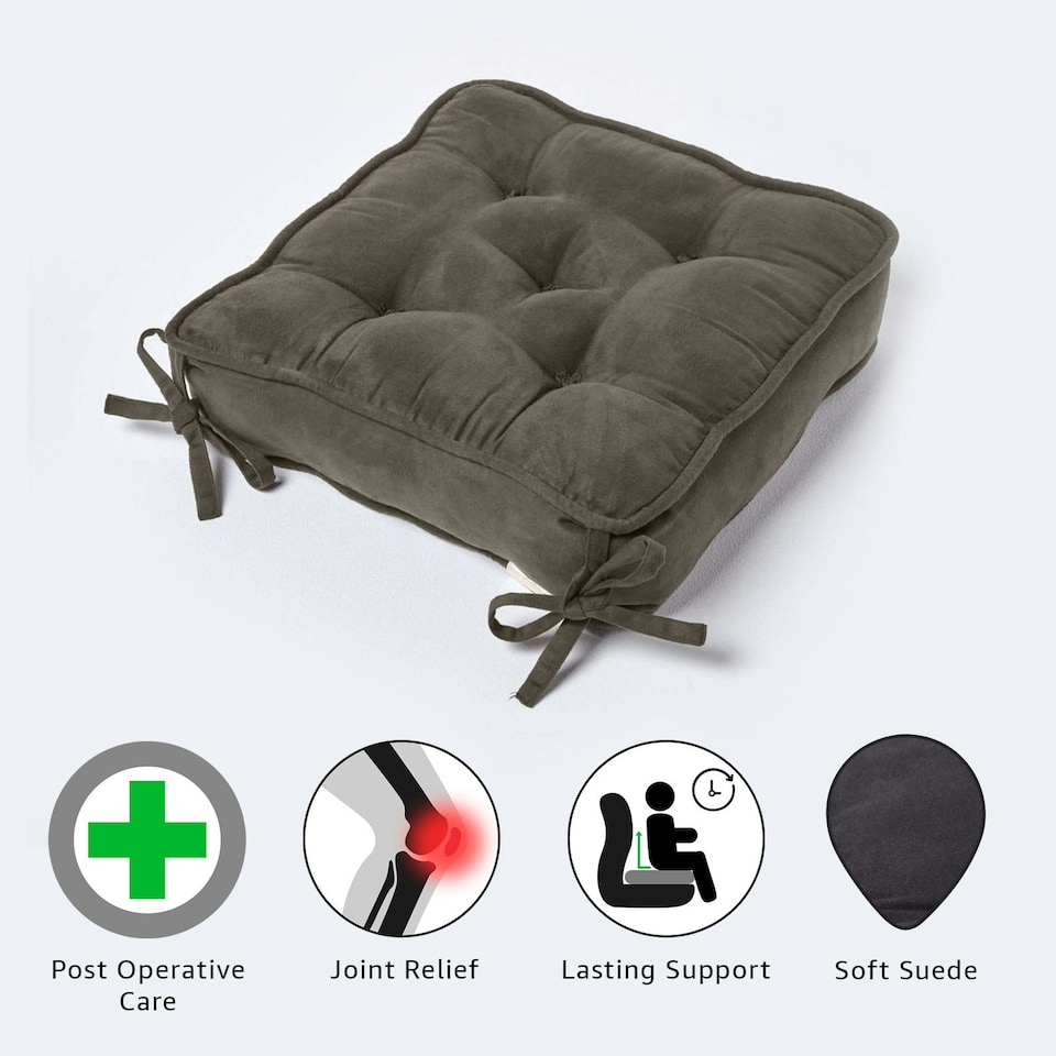 image 1 of Homescapes Grey Faux Suede Dining Chair Booster Cushion Grey