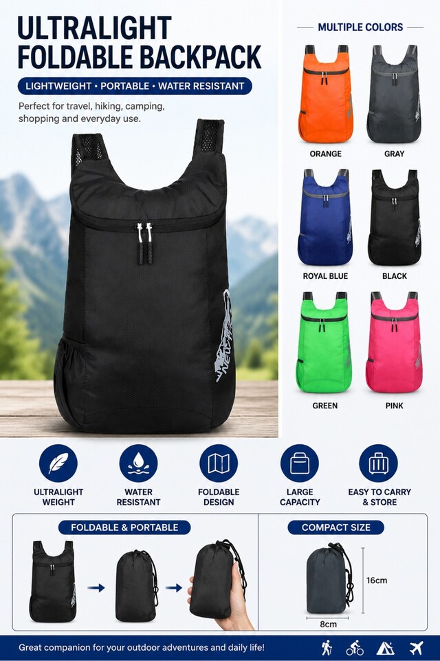 image 1 of 20L Ultra Lightweight Foldable Backpack Water Resistant Daypack