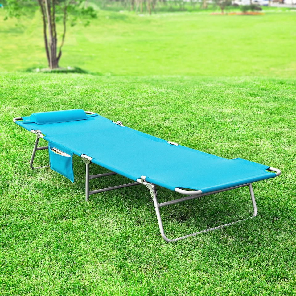 image 1 of SoBuy Sun Lounger Reclining Garden Chair with Pillow and Side Pocket, Turquoise, 76.8x24.8x31.9 inches, 5.69 kg - OGS35-B
