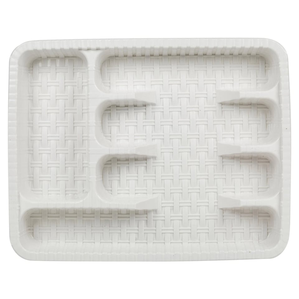 image 1 of Plastic Woven Rattan Cutlery Utensils Holder Flatware Drawer 5 Section Organiser | White | White