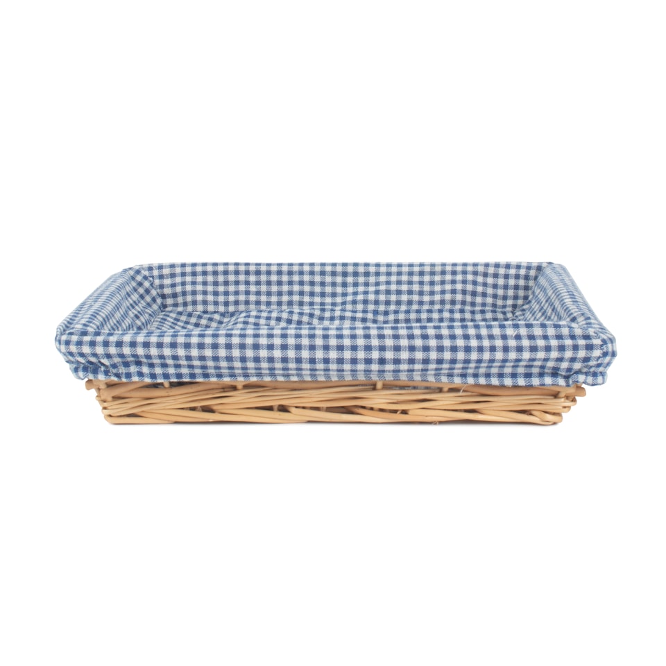 image 1 of Blue Checked Lined Flat Rectangular Wicker Tray | Blue | Blue | One Size