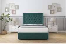Sloomy Montana Emerald Plush Divan Bed With Mattress No Drawers With 54" Floor Standing Headboard 4'6 Double | Green | Emerald | Double | 1