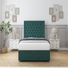 Sloomy Montana Emerald Plush Divan Bed With Mattress No Drawers With 54" Floor Standing Headboard 4'6 Double | Green | Emerald | Double | 1
