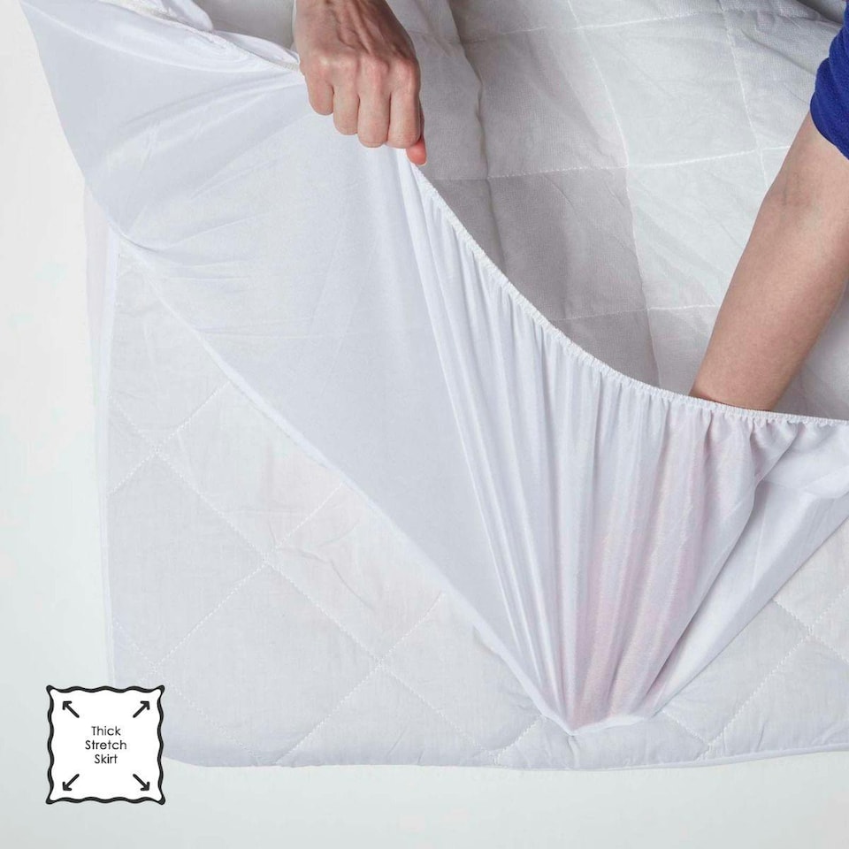 image 1 of Homescapes Quilted Mattress Protector - Double | White | Double