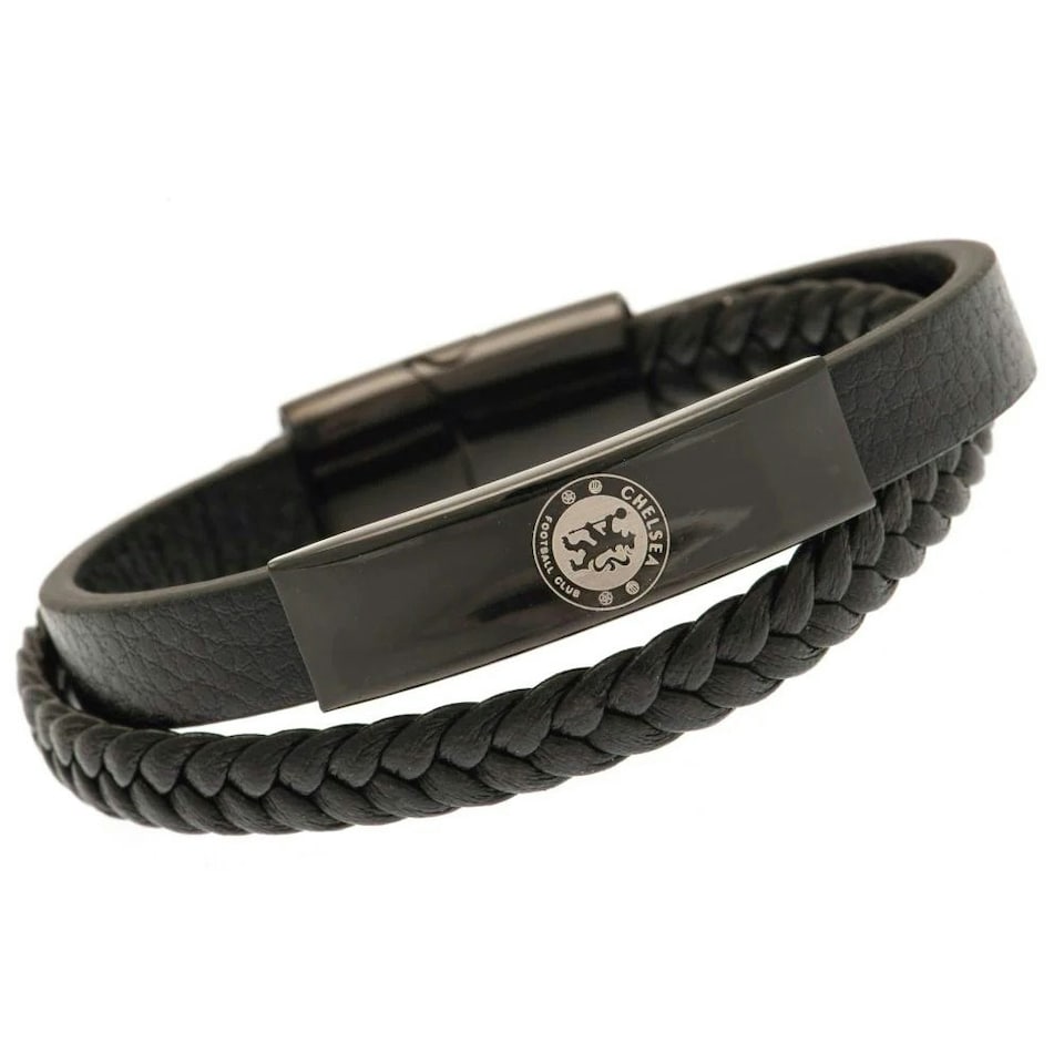 image 1 of Chelsea FC Leather Crest Bracelet - Black - One Size