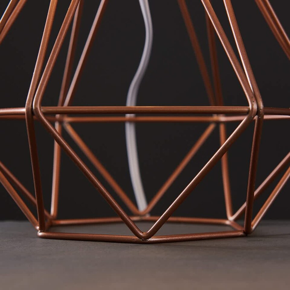 image 1 of ValueLights Angus Pair Copper Metal Basket Cage Table Lamps White Shades