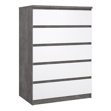 Naia Chest of 5 Drawers in Concrete and White High Gloss