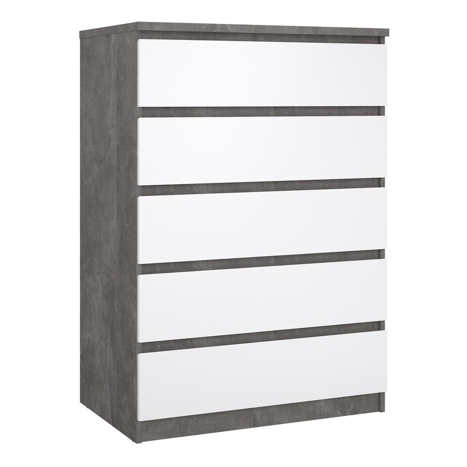 image 1 of Naia Chest of 5 Drawers in Concrete and White High Gloss