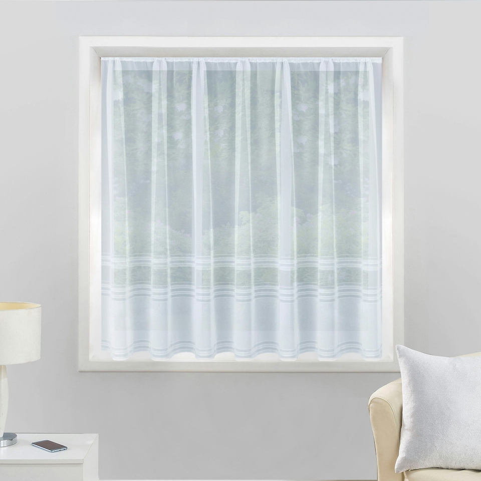 image 1 of Hudson White Striped Net Panel 2 M x 160 cm Horizontal Stripe Base Design Pre Cut Net Panel