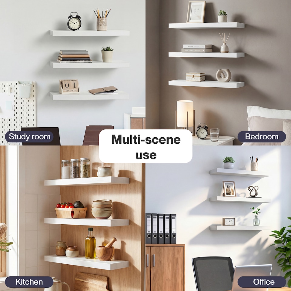 image 1 of Levede Floating Shelf Wall Storage Screw Mounted Rustic Home Decor 3 PCS White